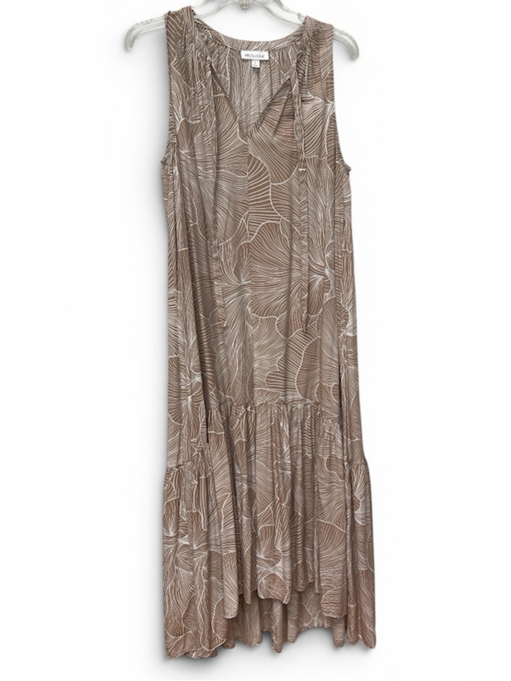 Prologue Tan and White Floral-Print Sleeveless Maxi Dress